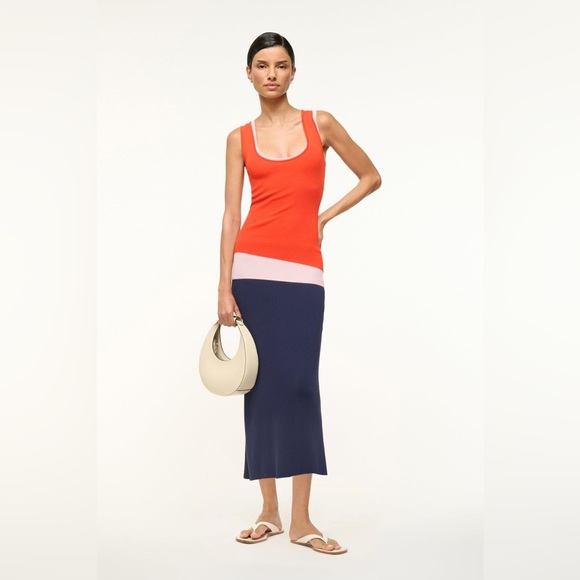 STAUD Hermosa Dress in Cayenne Navy Carnation - Picture 1 of 8